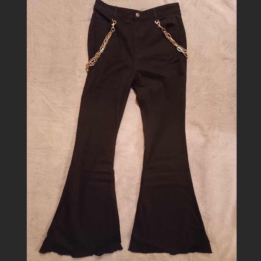 Current Mood brand goth chain flare pants
